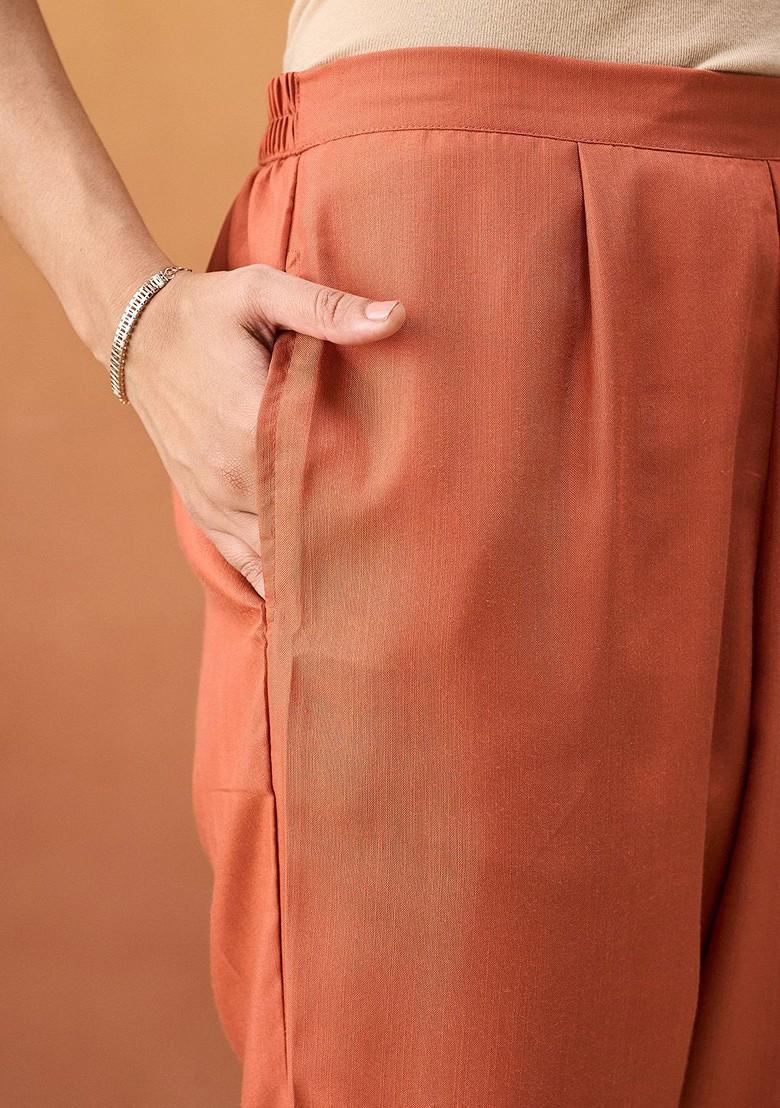 Coral Brown Embellished Poly Blend Salwar Kameez With Dupatta