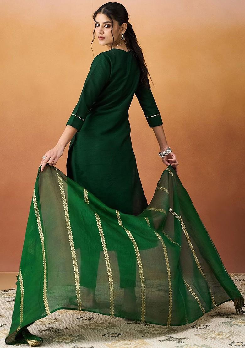 Sea Green Embroidered Poly Blend Salwar Kameez With Dupatta