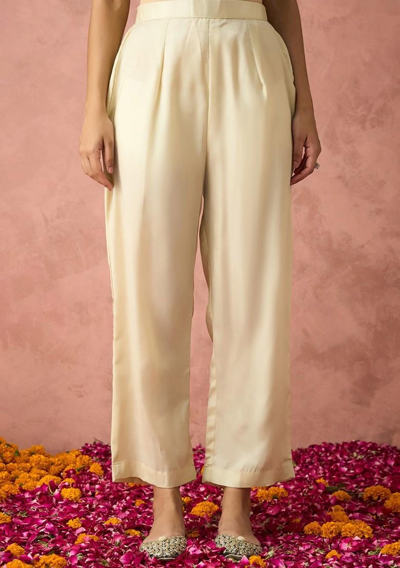 Off White Embroidered Poly Blend Salwar Kameez With Dupatta