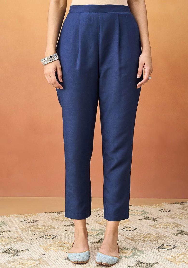 Navy Blue Embroidered Poly Blend Salwar Kameez With Dupatta