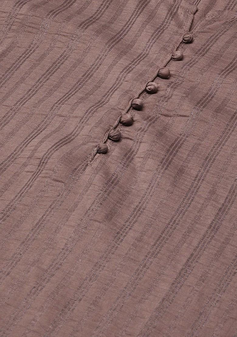 Brown Striped Poly Blend Salwar Kameez 