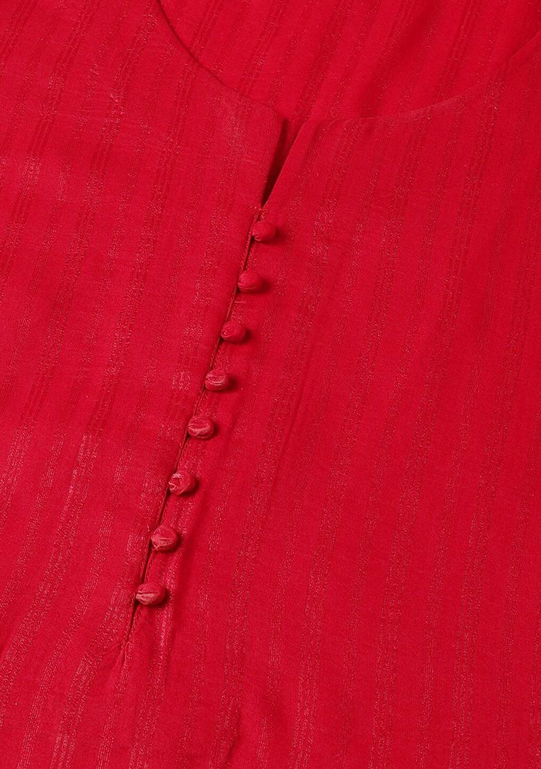 Magenta Striped Poly Blend Salwar Kameez 