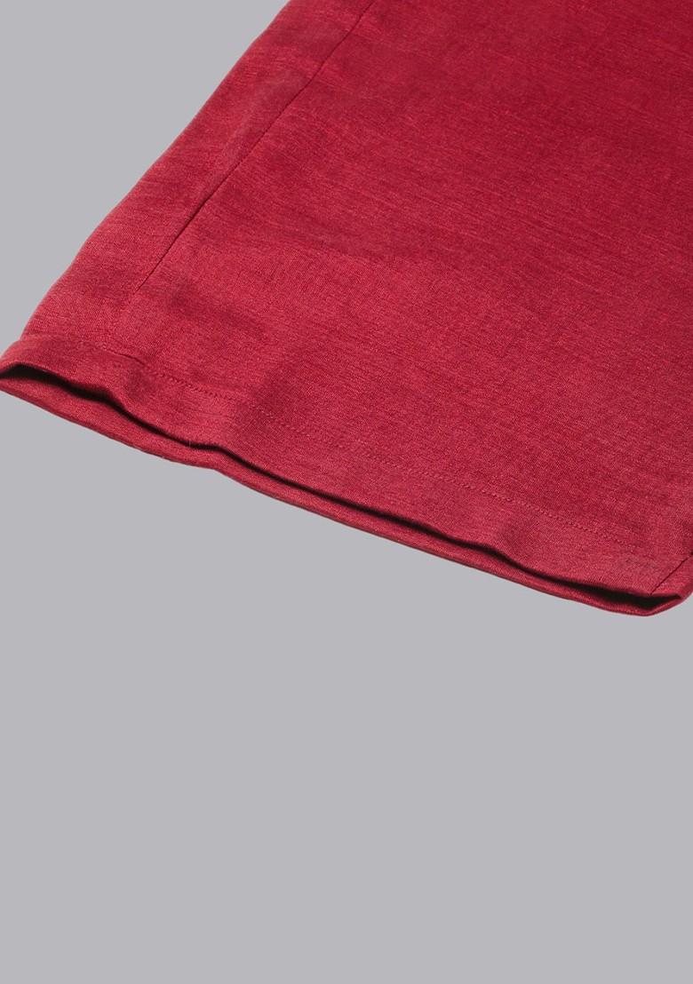 Maroon Striped Poly Blend Salwar Kameez