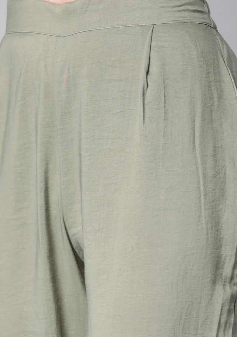 Light Green Striped Poly Blend Salwar Kameez