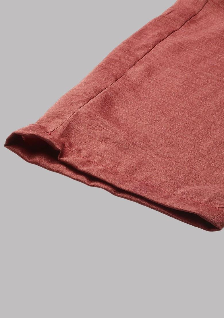 Rust Orange Striped Poly Blend Salwar Kameez 