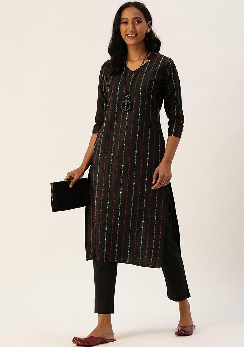 Black Printed Cotton Salwar Kameez 
