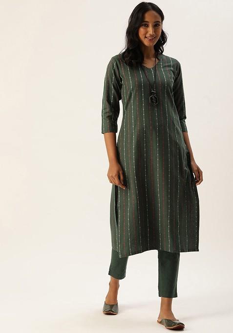 Blue Printed Cotton Salwar Kameez With Dupatta
