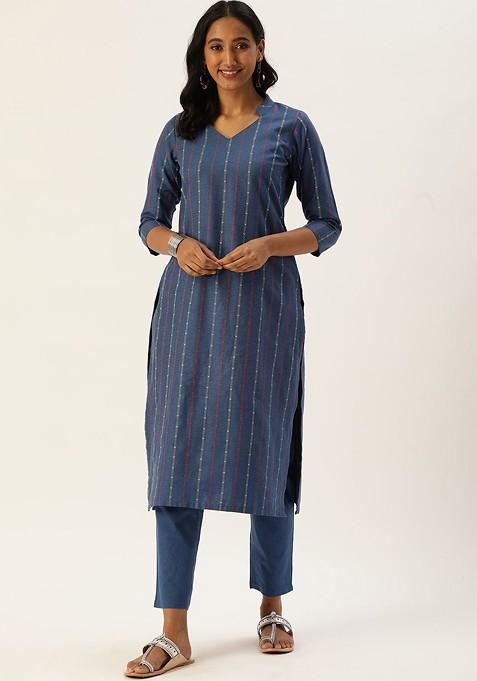 Blue Embroidered Poly Blend Salwar Kameez With Dupatta