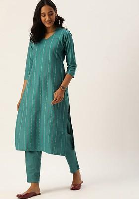 Turquoise Blue Embroidered Poly Blend Salwar Kameez With Dupatta