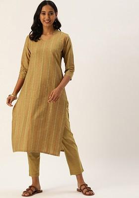 Yellow Embroidered Poly Blend Salwar Kameez