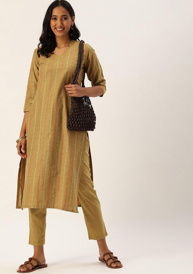 Yellow Embroidered Poly Blend Salwar Kameez