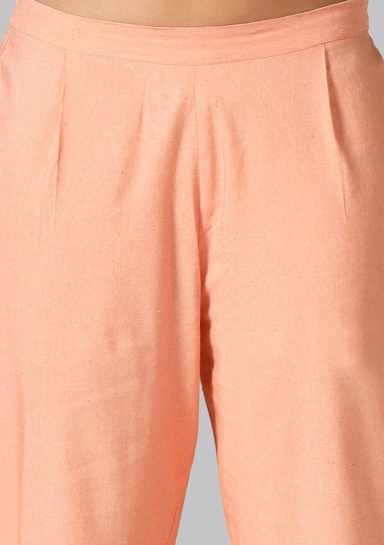 Peach Striped Poly Blend Salwar Kameez