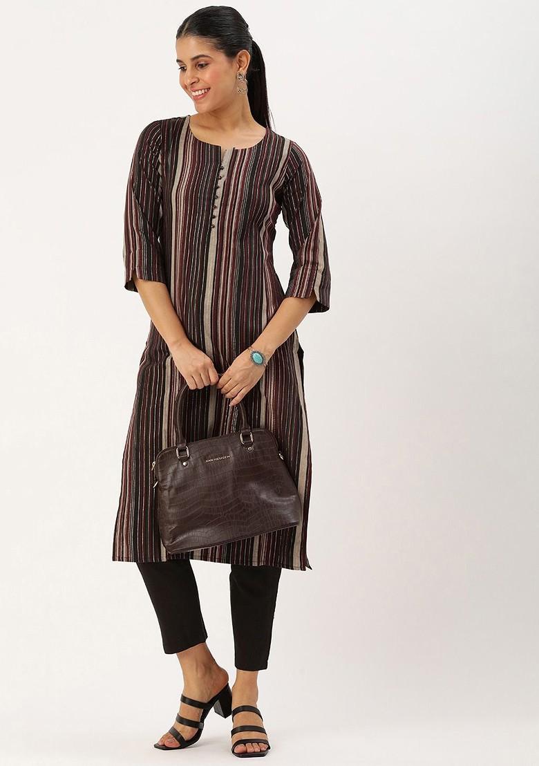 Maroon Striped Poly Blend Salwar Kameez