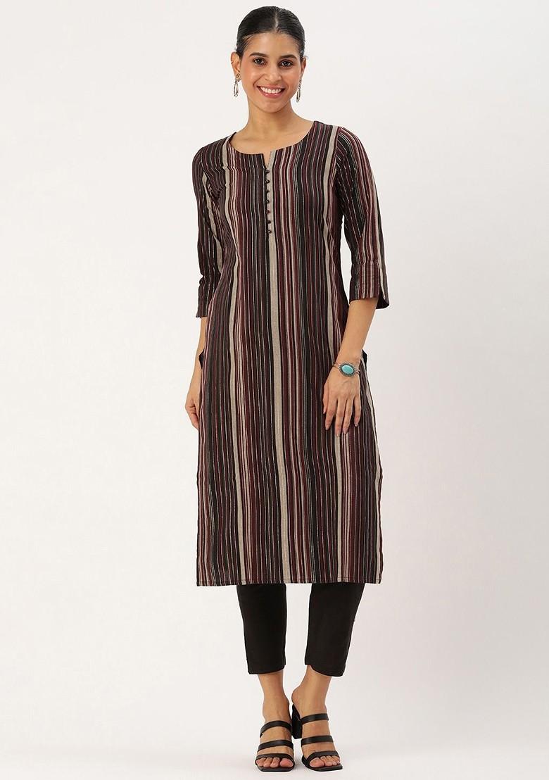 Maroon Striped Poly Blend Salwar Kameez