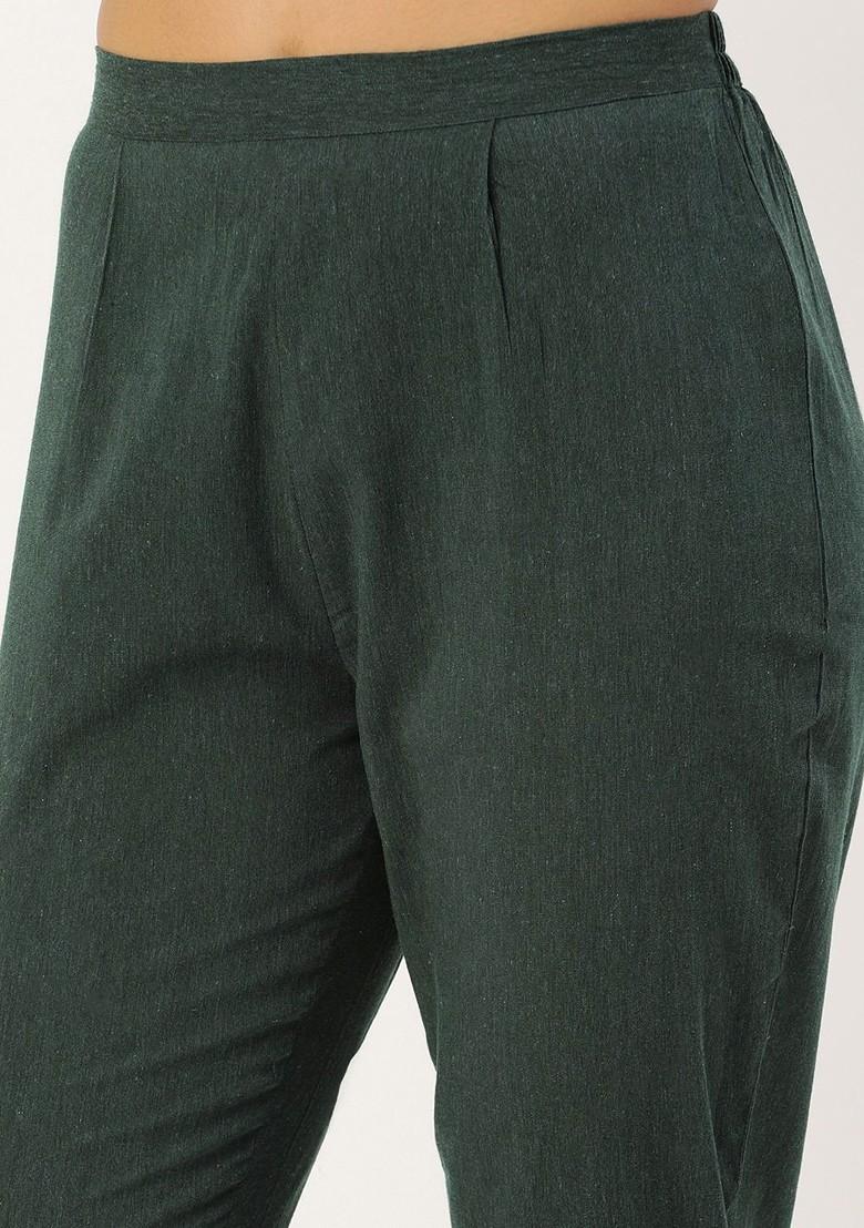 Green Striped Poly Blend Salwar Kameez 