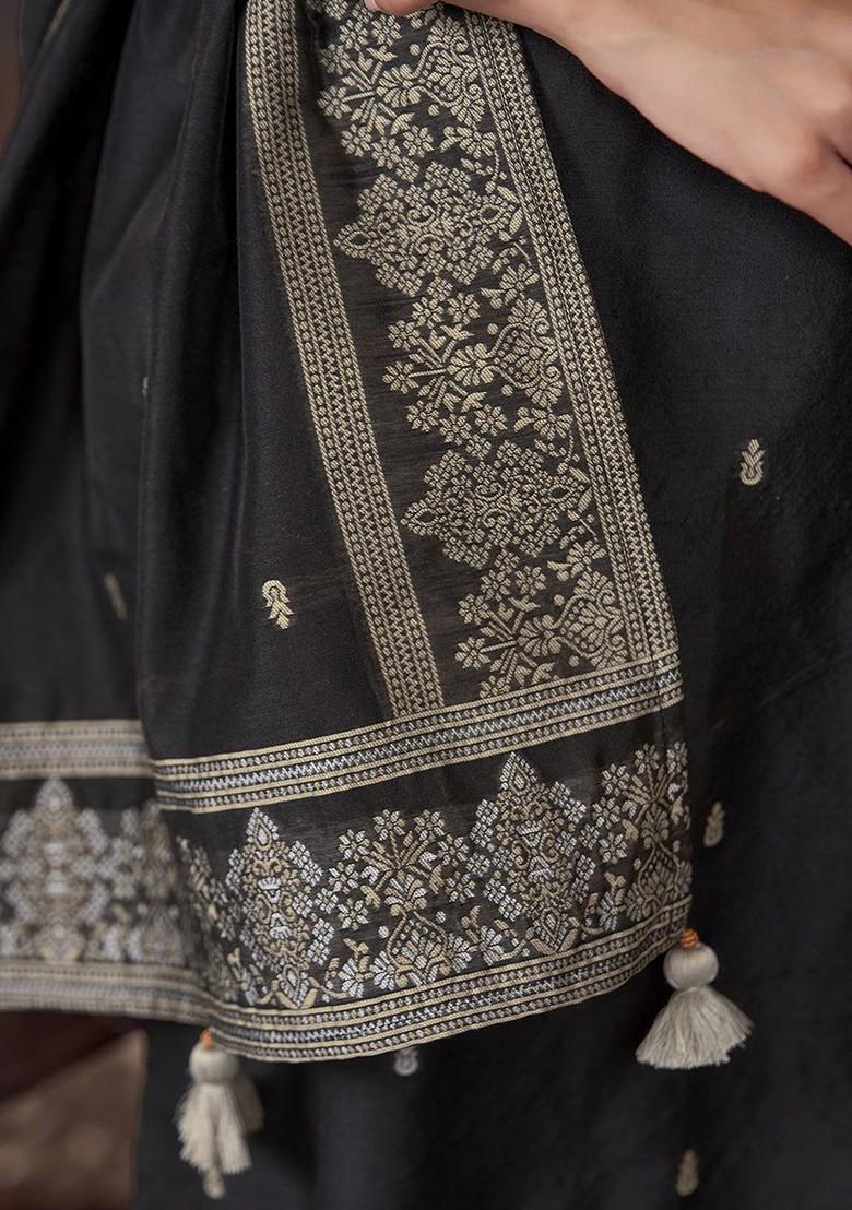 Black Embroidered Poly Blend Salwar Kameez With Dupatta