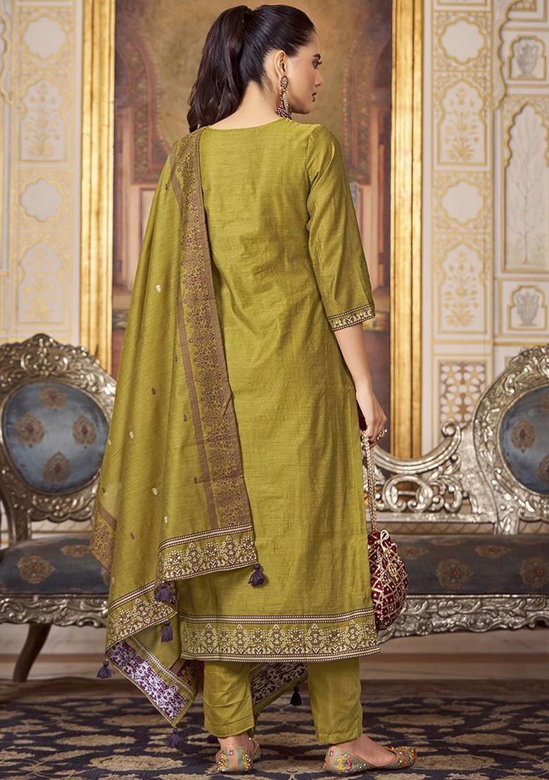 Mustard Yellow Embroidered Poly Blend Salwar Kameez With Dupatta
