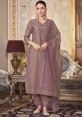 Magenta Embroidered Poly Blend Salwar Kameez With Dupatta