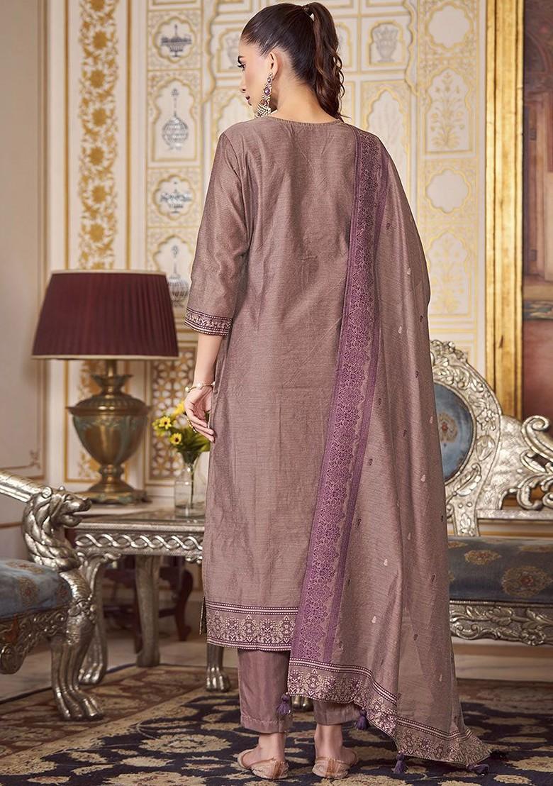 Magenta Embroidered Poly Blend Salwar Kameez With Dupatta