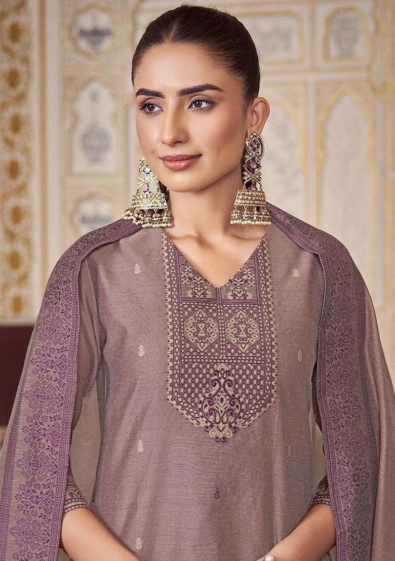 Magenta Embroidered Poly Blend Salwar Kameez With Dupatta