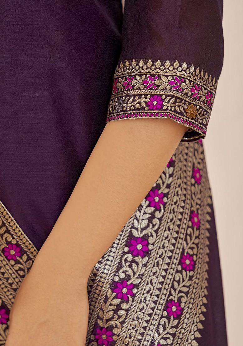Purple Woven Poly Blend Salwar Kameez With Dupatta