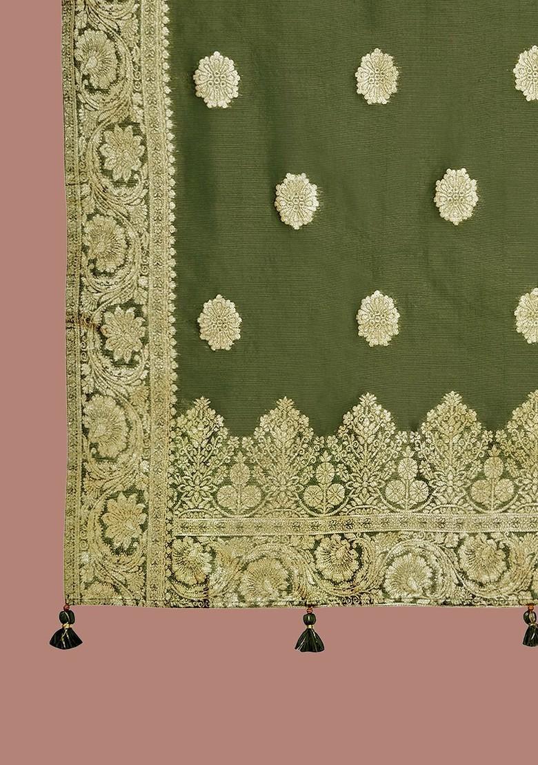 Green Embroidered Poly Blend Salwar Kameez With Dupatta