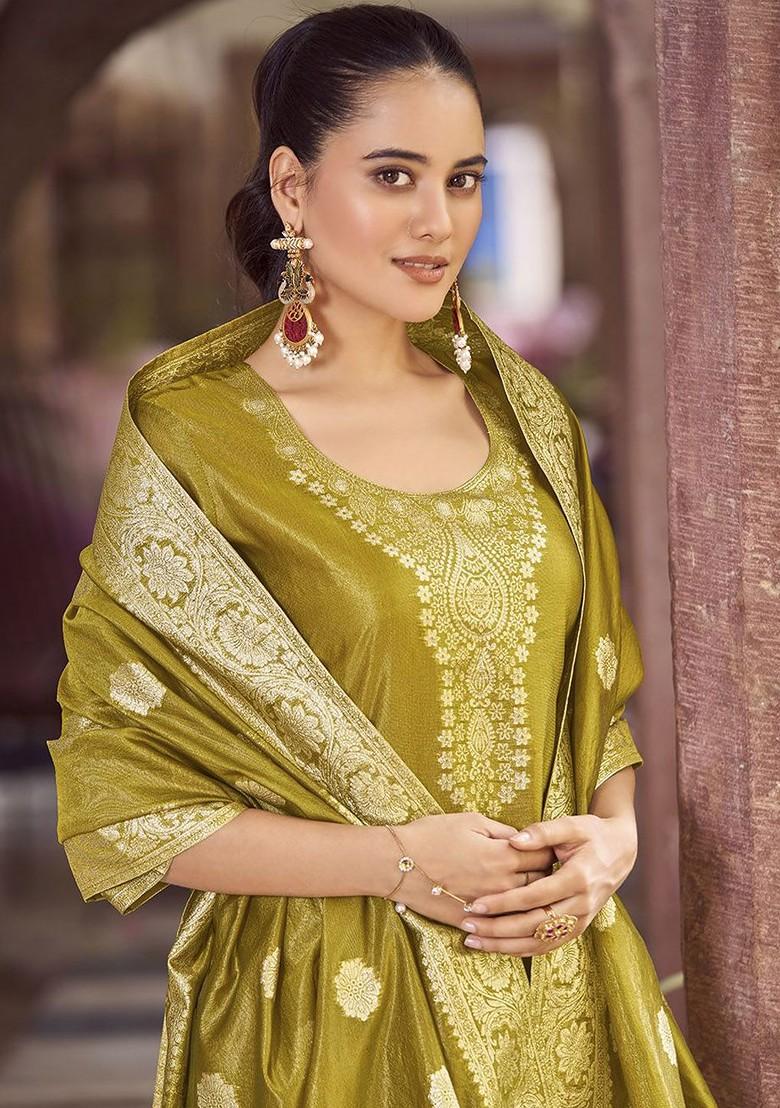 Mustard Yellow Embroidered Poly Blend Salwar Kameez With Dupatta