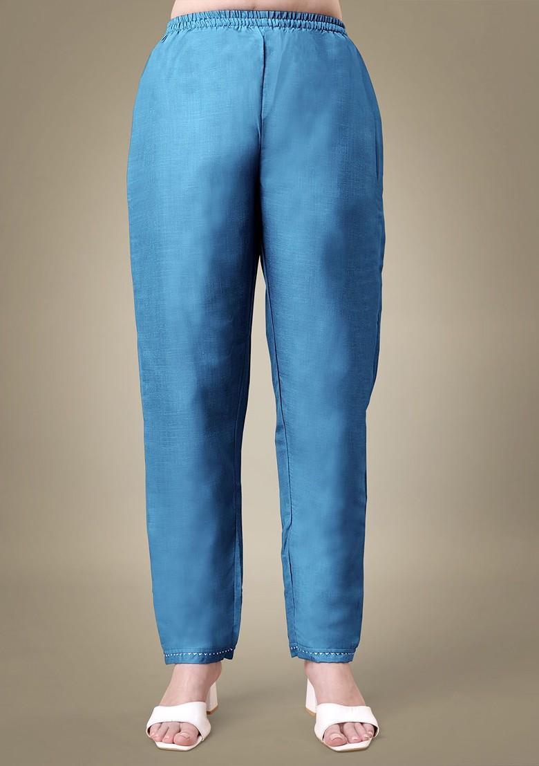 Blue Paisley Embroidered Poly Blend Salwar Kameez With Dupatta