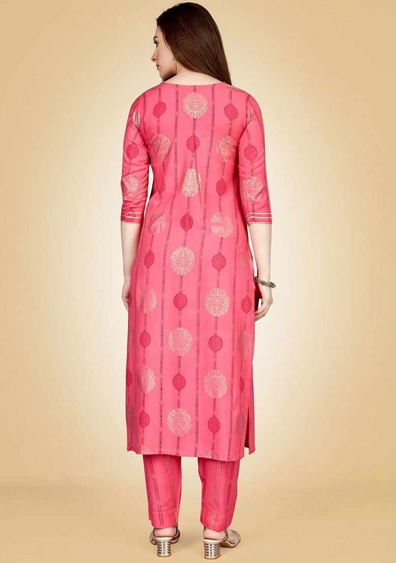 Pink Embroidered Poly Blend Salwar Kameez With Dupatta