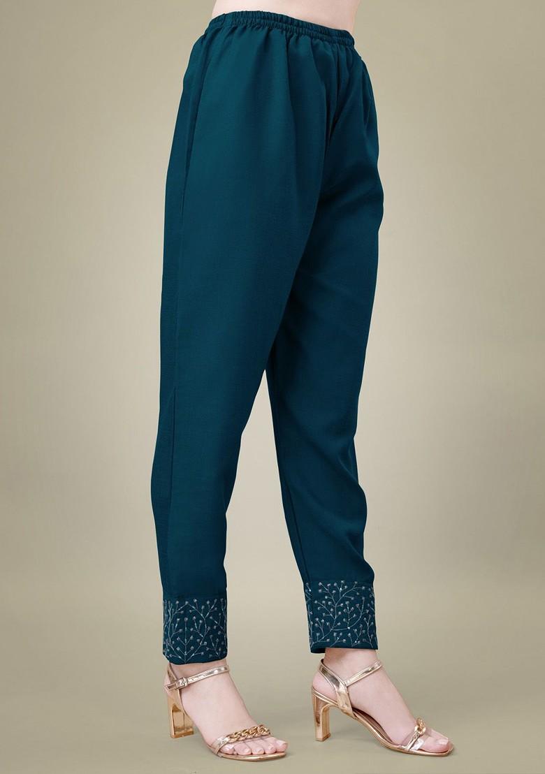 Blue Floral Embroidered Poly Blend Salwar Kameez With Dupatta