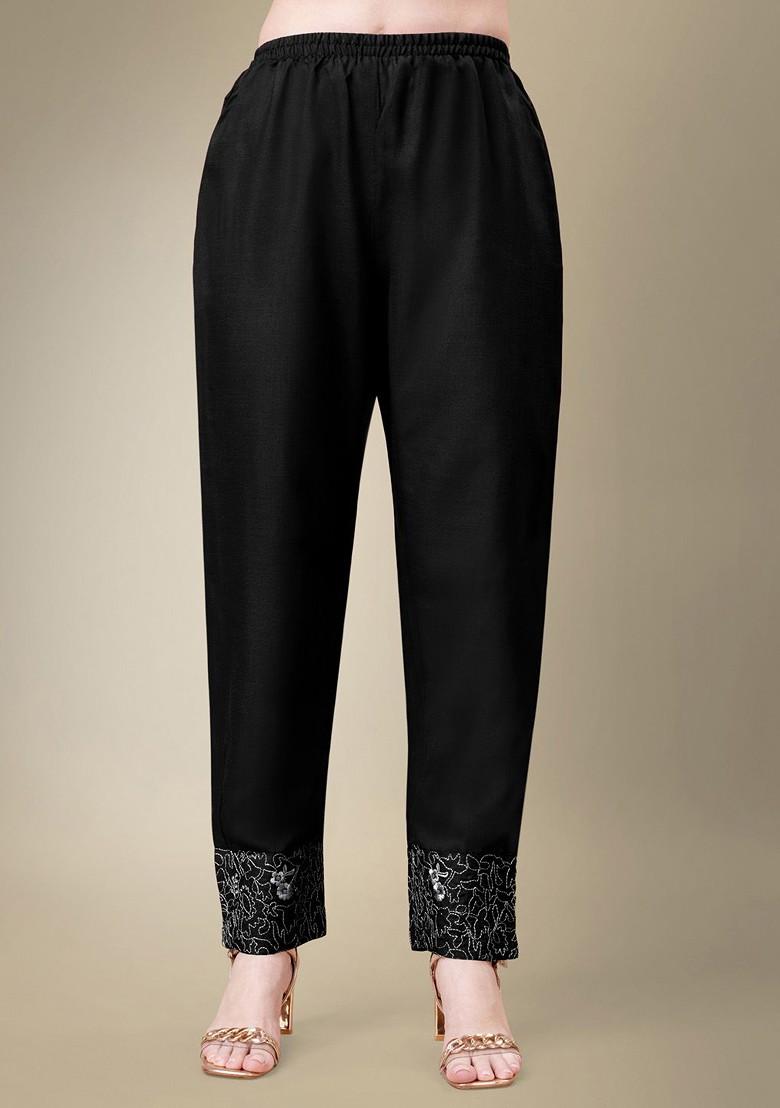 Black Floral Embroidered Poly Blend Salwar Kameez With Dupatta