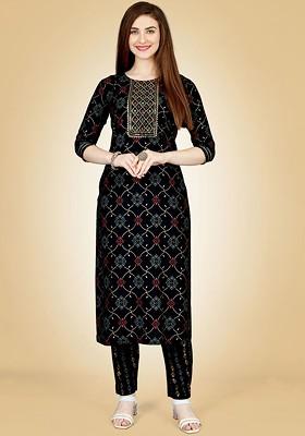 Black Embroidered Poly Blend Salwar Kameez With Dupatta