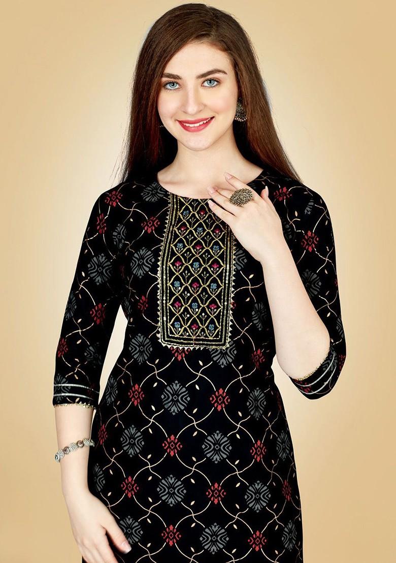 Black Embroidered Poly Blend Salwar Kameez With Dupatta