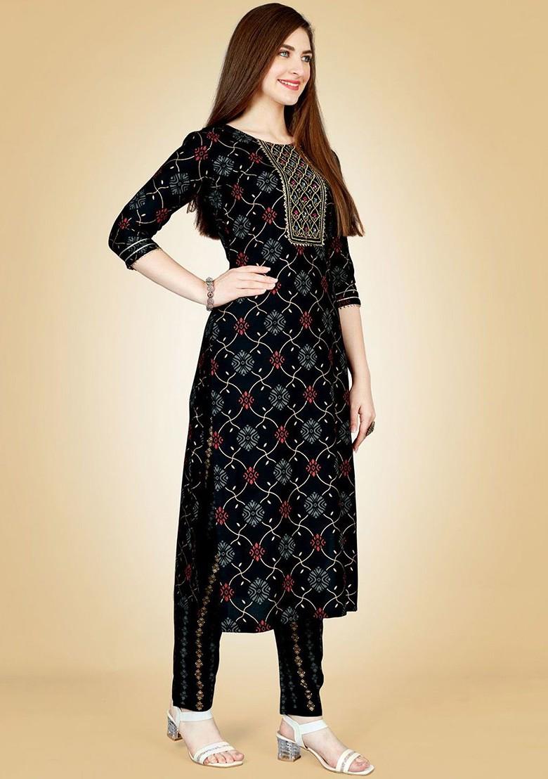 Black Embroidered Poly Blend Salwar Kameez With Dupatta