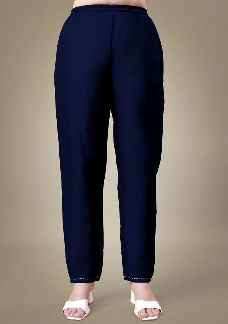 Navy Blue Embroidered Poly Blend Salwar Kameez With Dupatta