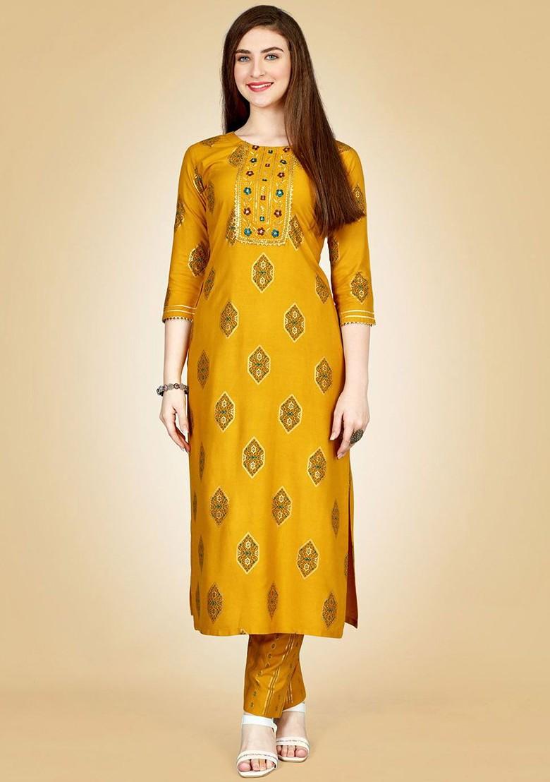 Yellow Embroidered Poly Blend Salwar Kameez With Dupatta