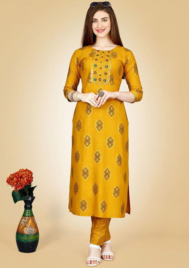 Yellow Embroidered Poly Blend Salwar Kameez With Dupatta