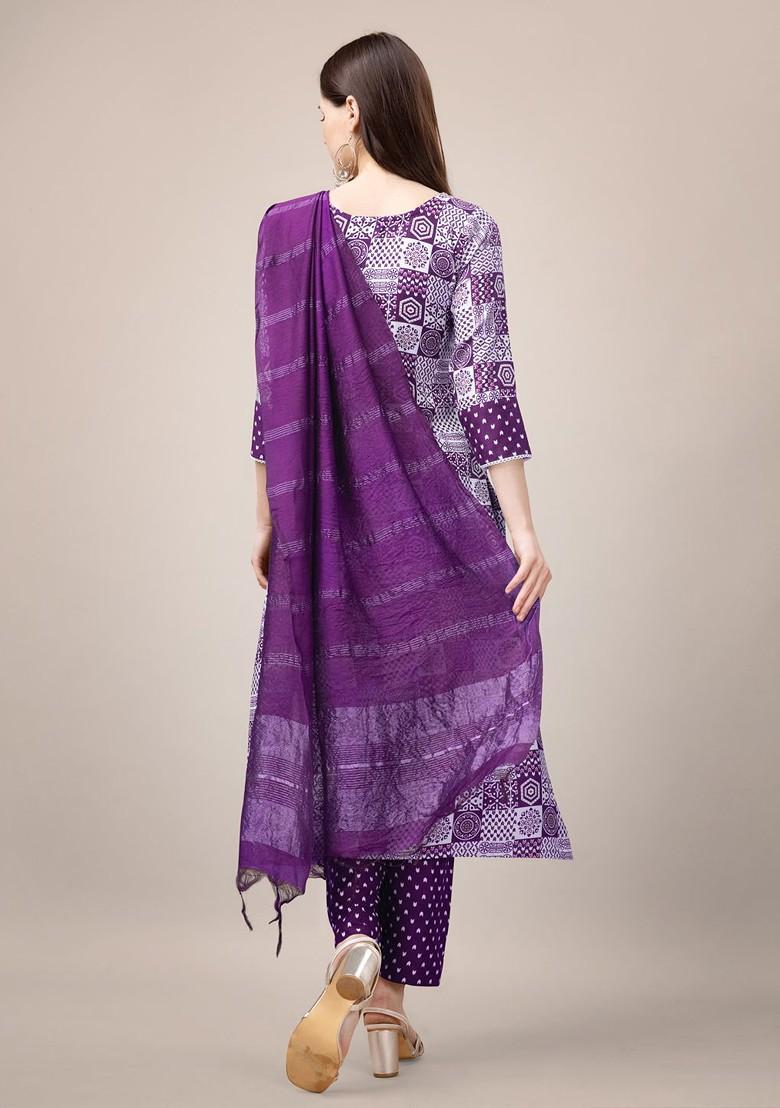 Purple Embroidered Poly Blend Salwar Kameez With Dupatta