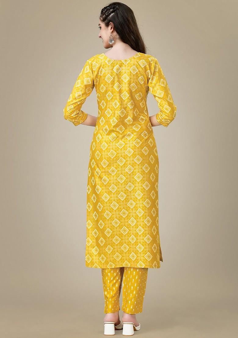 Yellow Bandhani Print Poly Blend Salwar Kameez With Dupatta