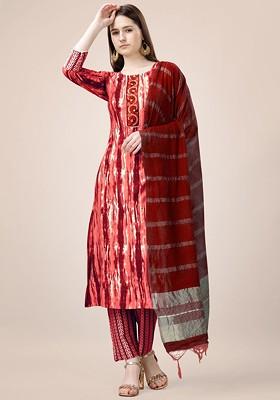 Orange Embroidered Poly Blend Salwar Kameez With Dupatta