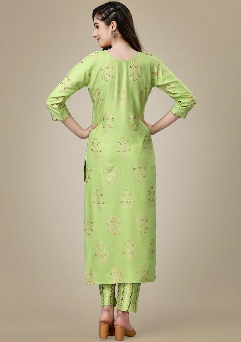 Green Floral Embroidered Poly Blend Salwar Kameez With Dupatta