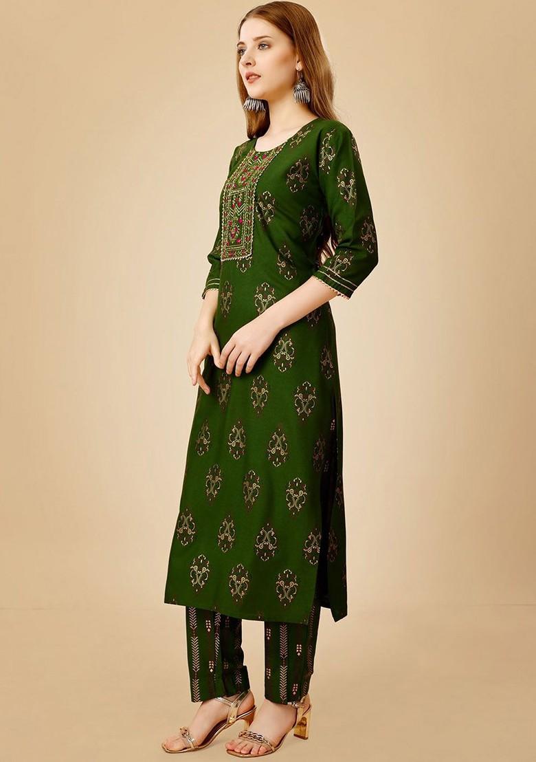 Green Embroidered Poly Blend Salwar Kameez With Dupatta