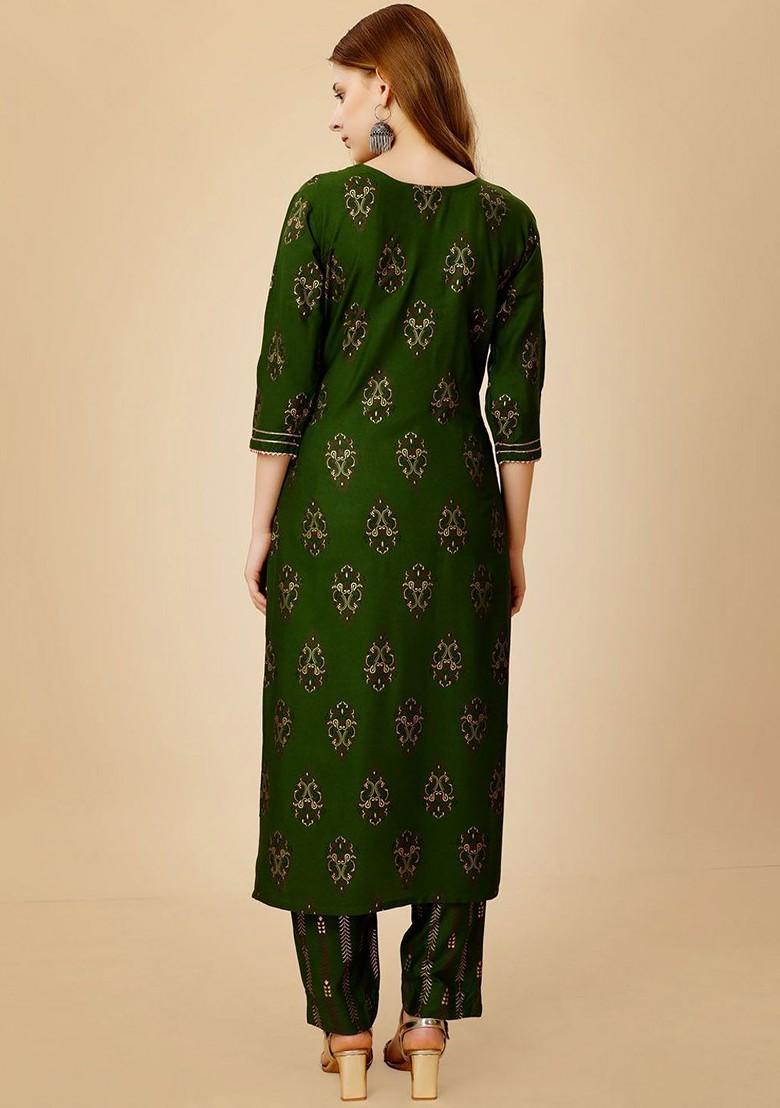 Green Embroidered Poly Blend Salwar Kameez With Dupatta