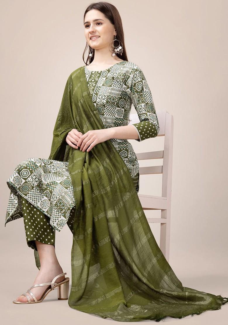 Green Embroidered Poly Blend Salwar Kameez With Dupatta