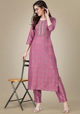 Purple Embroidered Poly Blend Salwar Kameez With Dupatta