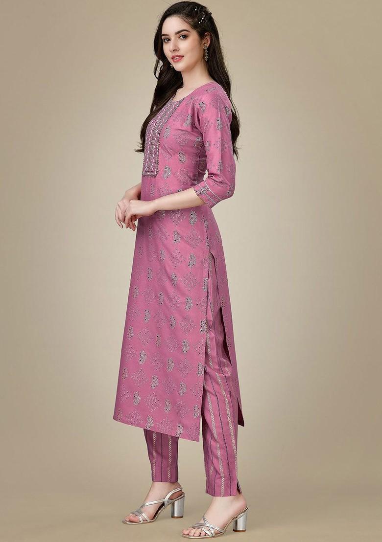 Purple Embroidered Poly Blend Salwar Kameez With Dupatta