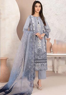 Grey Embroidered Georgette Pakastani Salwar Kameez With Dupatta