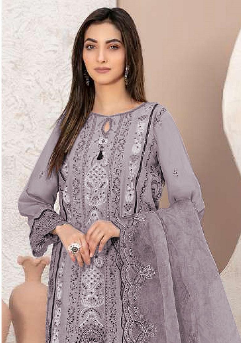 Mauve Embroidered Georgette Pakastani Salwar Kameez With Dupatta