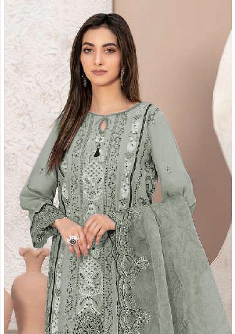 Sea Green Embroidered Georgette Pakastani Salwar Kameez With Dupatta
