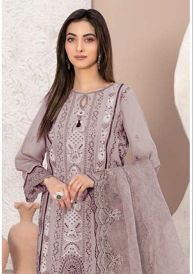 Beige Embroidered Georgette Pakastani Salwar Kameez With Dupatta